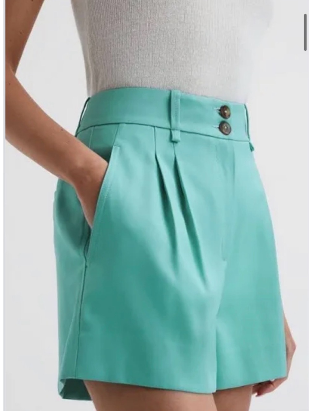 Reiss Ember Shorts Tailored High-Waist Pleated in Turquoise